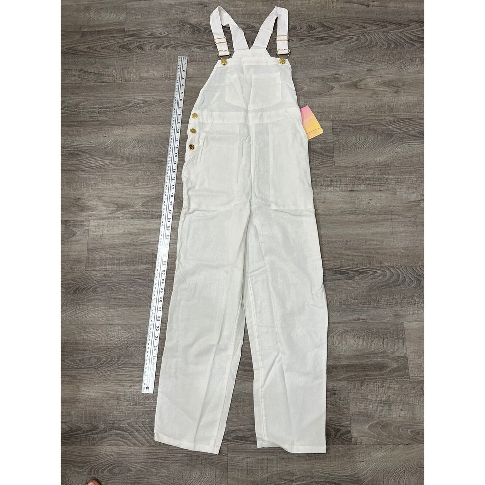 Stoney Clover Lane Target White Overalls XXS Linen Blend Gold HW 2XS Adjustable